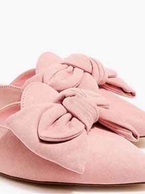 J-Crew Pink Bow Suede Slip-On Flats